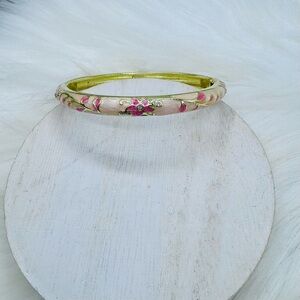 Pink Floral Sherbet Flower Enamel Cloisonne Bracelet Bangle